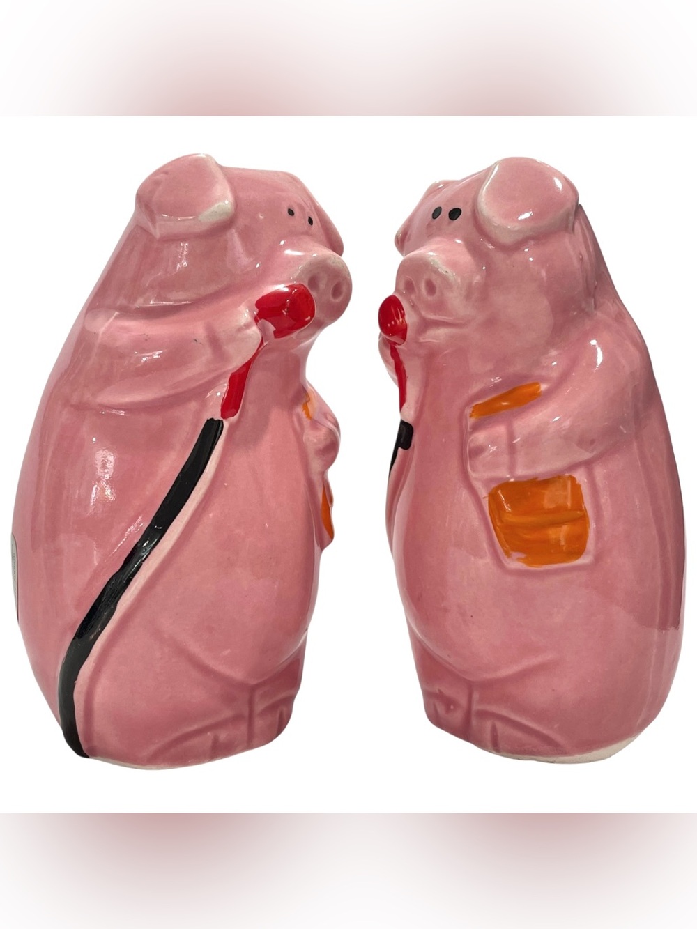 Vintage 1960s Antropomorphic Pigs Talking on Phone Ceramic Salt Pepper Shakers